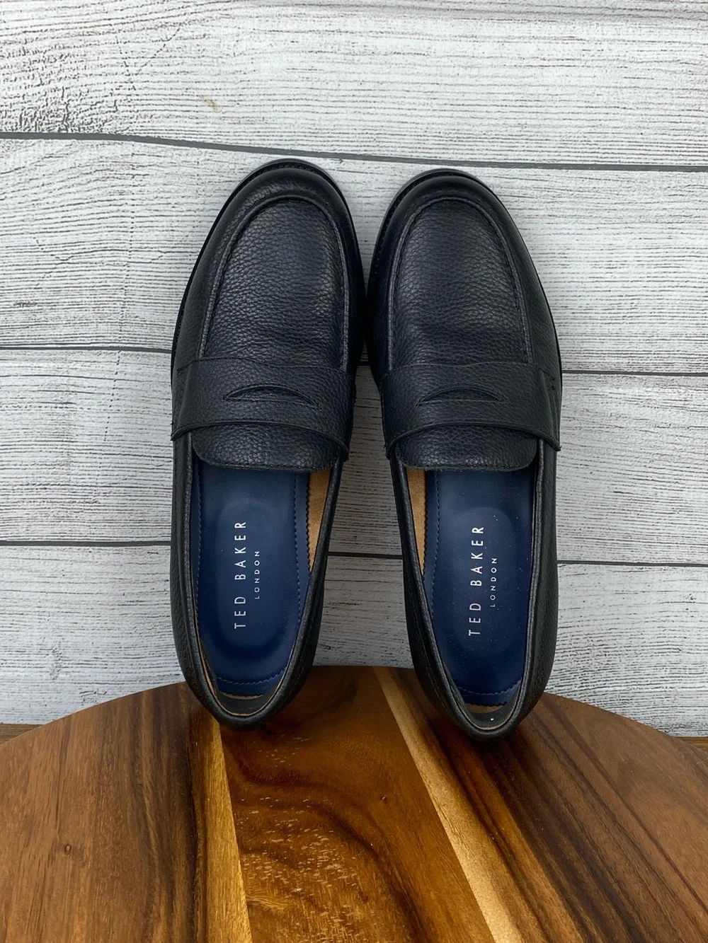 Ted Baker Parliament Penny Loafers Pebbled Black Leather Upper Men’s Shoe Size 9
